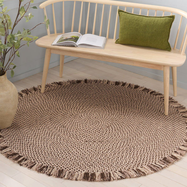 Safavieh Braided Handwoven Round Area Rug In Brown Beige — Wool Jute Blend, Low Pile, Cozy Textured Accent 3'-0" x 3'-0" BRD563T-3R