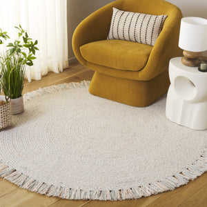 Safavieh Braided Hand-Woven Round Area Rug In Sage And Peach — 90% Wool Low Pile, Durable Natural Texture 5'-0" x 5'-0" BRD563W-5R