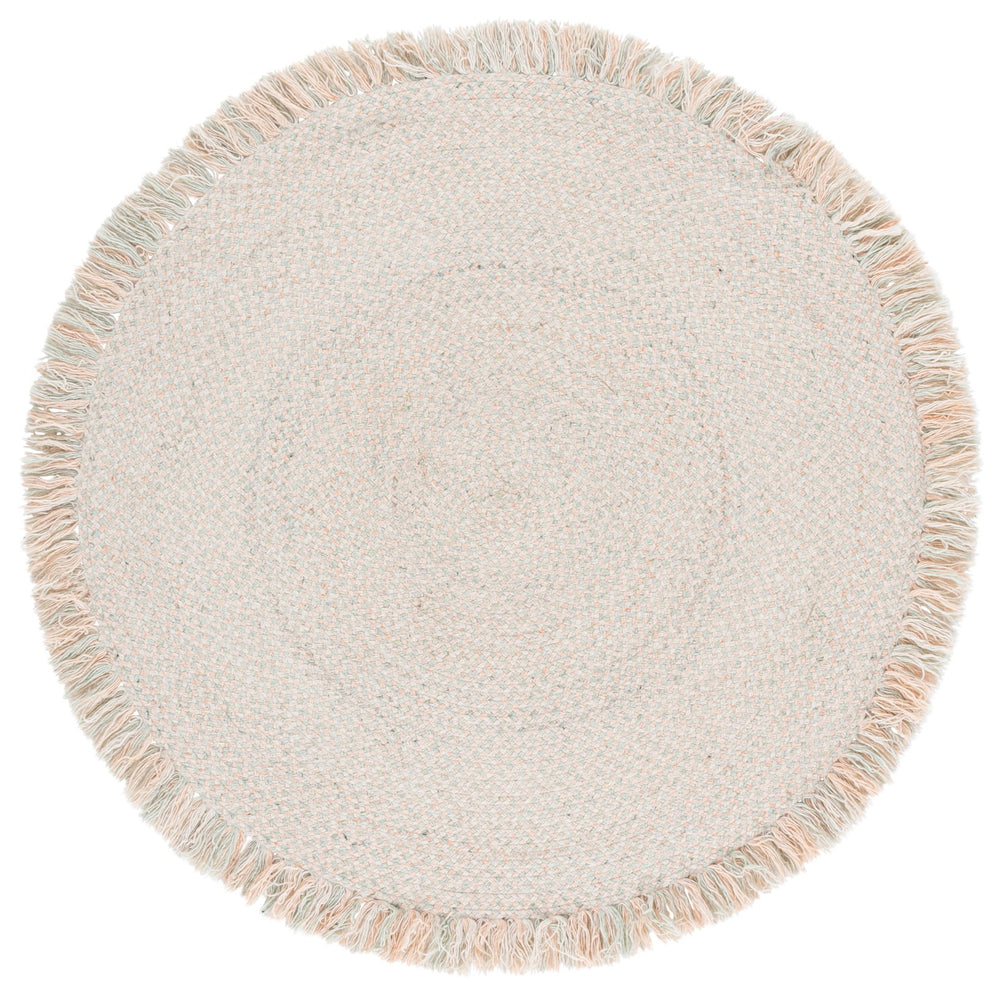 Safavieh Braided Hand-Woven Round Area Rug In Sage And Peach — 90% Wool Low Pile, Durable Natural Texture 5'-0" x 5'-0" BRD563W-5R