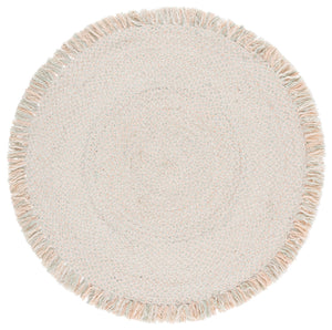 Safavieh Braided Hand-Woven Round Area Rug In Sage And Peach — 90% Wool Low Pile, Durable Natural Texture 5'-0" x 5'-0" BRD563W-5R