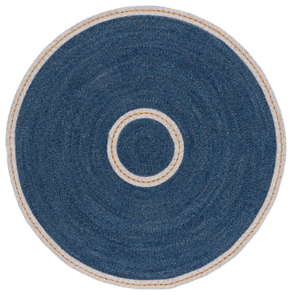 Safavieh Braided Handwoven Round Area Rug In Blue Beige Striped Coastal Pattern, Wool-Jute Blend Texture 5'-0" x 5'-0" BRD564M-5R