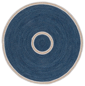 Safavieh Braided Handwoven Round Area Rug In Blue Beige Striped Coastal Pattern, Wool-Jute Blend Texture 5'-0" x 5'-0" BRD564M-5R