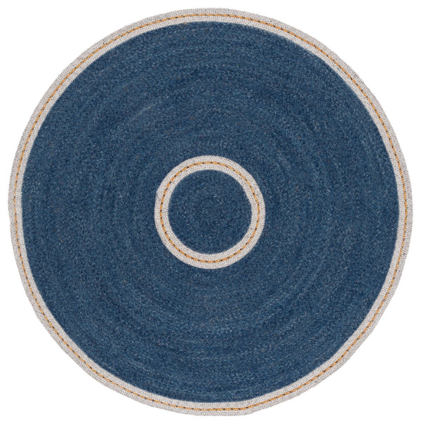 Safavieh Braided Handwoven Round Area Rug In Blue Beige Striped Coastal Pattern, Wool-Jute Blend Texture 5'-0" x 5'-0" BRD564M-5R