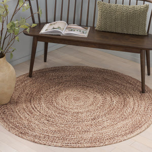 Safavieh Braided Hand‑Woven Round Area Rug In Natural Brown Tones, Wool‑Jute Blend, Low Profile 3/8" 5'-0" x 5'-0" BRD565T-5R