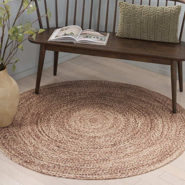 Safavieh Braided Hand‑Woven Round Area Rug In Natural Brown Tones, Wool‑Jute Blend, Low Profile 3/8" 5'-0" x 5'-0" BRD565T-5R
