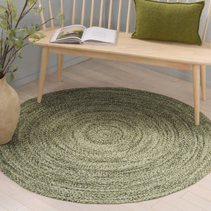 Safavieh Braided Hand-Woven Round Green Area Rug — 36" Wool-Jute Blend, Low-Profile Durable Artisan Accent 5'-0" x 5'-0" BRD565Y-5R