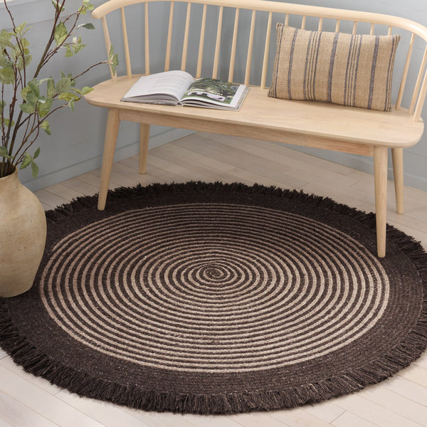 Safavieh Braided Handwoven Round Brown Rug — Low Pile Wool-Jute Blend, Durable Artisan Texture For Cozy Rooms 5'-0" x 5'-0" BRD566T-5R