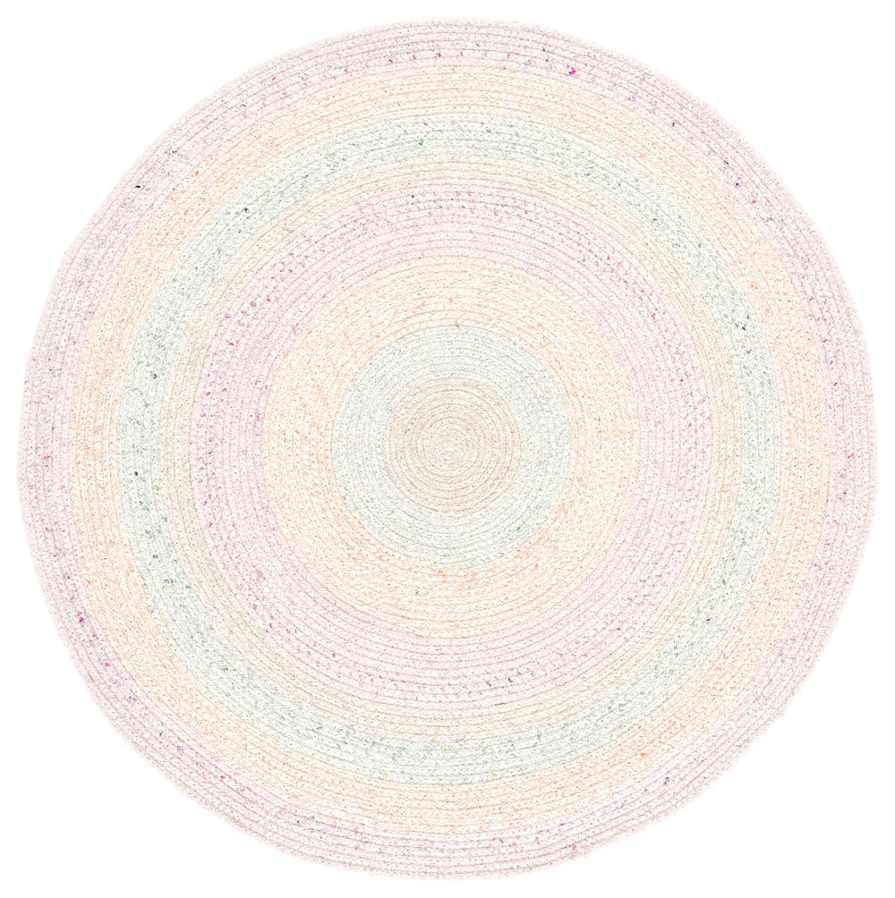 Safavieh Braided Hand-Woven Pink And Sage Round Area Rug — Soft Wool Blend, Coastal Stripes, Durable Texture 5'-0" x 5'-0" BRD567U-5R