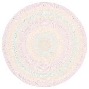 Safavieh Braided Hand-Woven Pink And Sage Round Area Rug — Soft Wool Blend, Coastal Stripes, Durable Texture 5'-0" x 5'-0" BRD567U-5R