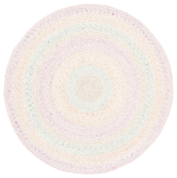 Safavieh Braided Hand-Woven Pink And Sage Round Area Rug — Soft Wool Blend, Coastal Stripes, Durable Texture 5'-0" x 5'-0" BRD567U-5R