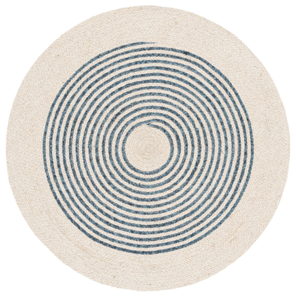 Safavieh Braided Hand-Woven Ivory Navy Round Rug — Coastal Modern Wool Blend, Low-Profile Durable Accent 3'-0" x 3'-0" BRD568N-3R