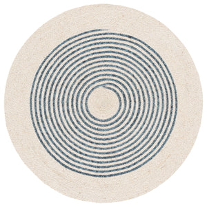 Safavieh Braided Hand-Woven Ivory Navy Round Rug — Coastal Modern Wool Blend, Low-Profile Durable Accent 3'-0" x 3'-0" BRD568N-3R