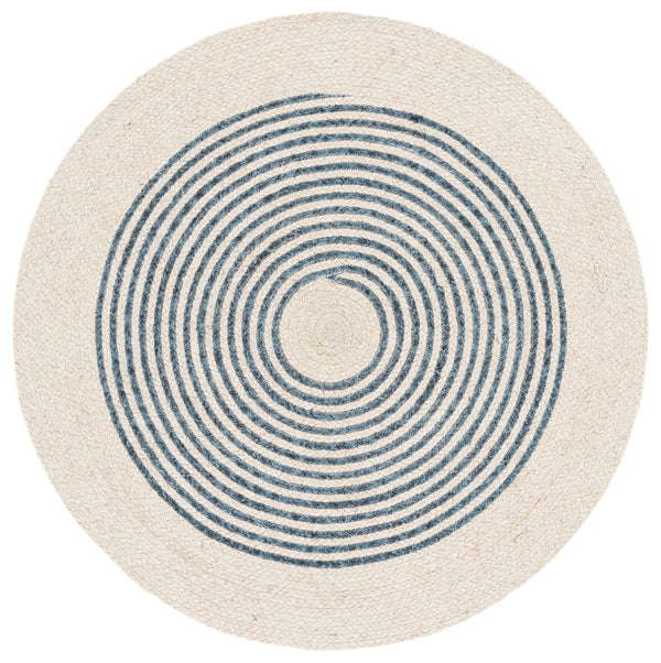 Safavieh Braided Hand-Woven Ivory Navy Round Rug — Coastal Modern Wool Blend, Low-Profile Durable Accent 3'-0" x 3'-0" BRD568N-3R