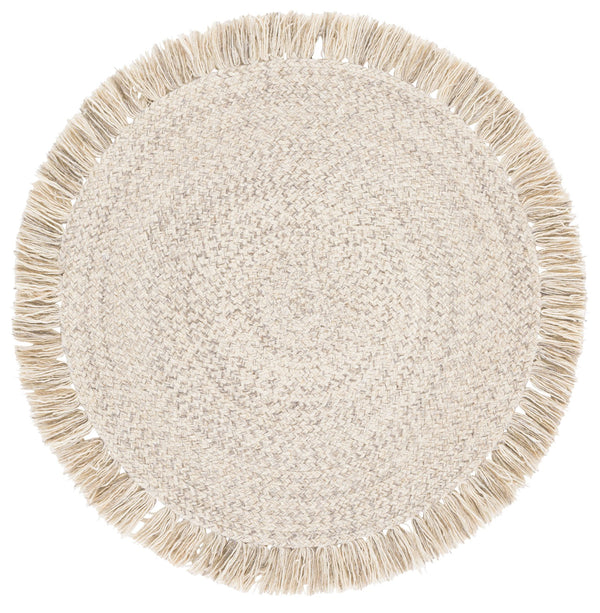 Safavieh Braided Hand-Woven Round Rug In Grey Ivory — 3 Ft Diameter Wool-Jute Blend, Low-Profile, Durable Elegance 6'-0" x 6'-0" BRD569F-6R