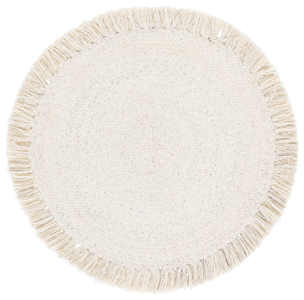 Safavieh Braided Handwoven Round Rug In Silver Ivory — Wool Blend Low-Pile Accent For Entryway & Seating Areas 3'-0" x 3'-0" BRD569G-3R