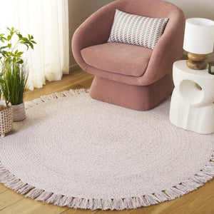 Safavieh Braided Hand-Woven Round Rug In Ivory And Pink — Soft Wool-Jute Blend, Low-Profile Durable Style 4'-0" x 4'-0" BRD570U-4R