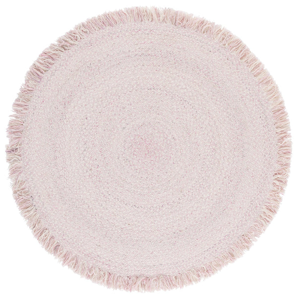 Safavieh Braided Hand-Woven Round Rug In Ivory And Pink — Soft Wool-Jute Blend, Low-Profile Durable Style 4'-0" x 4'-0" BRD570U-4R
