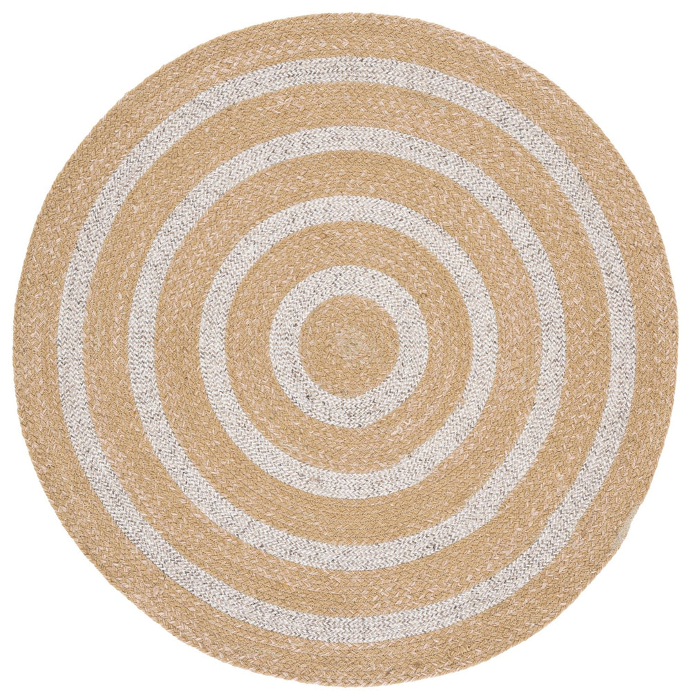 Safavieh Braided Hand-Woven Round Rug In Natural & Silver Tones — Low-Profile Wool Blend, Coastal Texture (3Ft) 3'-0" x 3'-0" BRD571A-3R