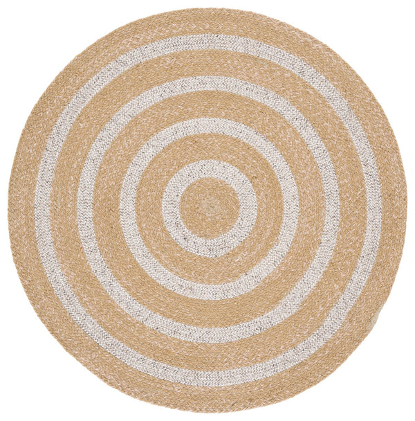 Safavieh Braided Hand-Woven Round Rug In Natural & Silver Tones — Low-Profile Wool Blend, Coastal Texture (3Ft) 3'-0" x 3'-0" BRD571A-3R