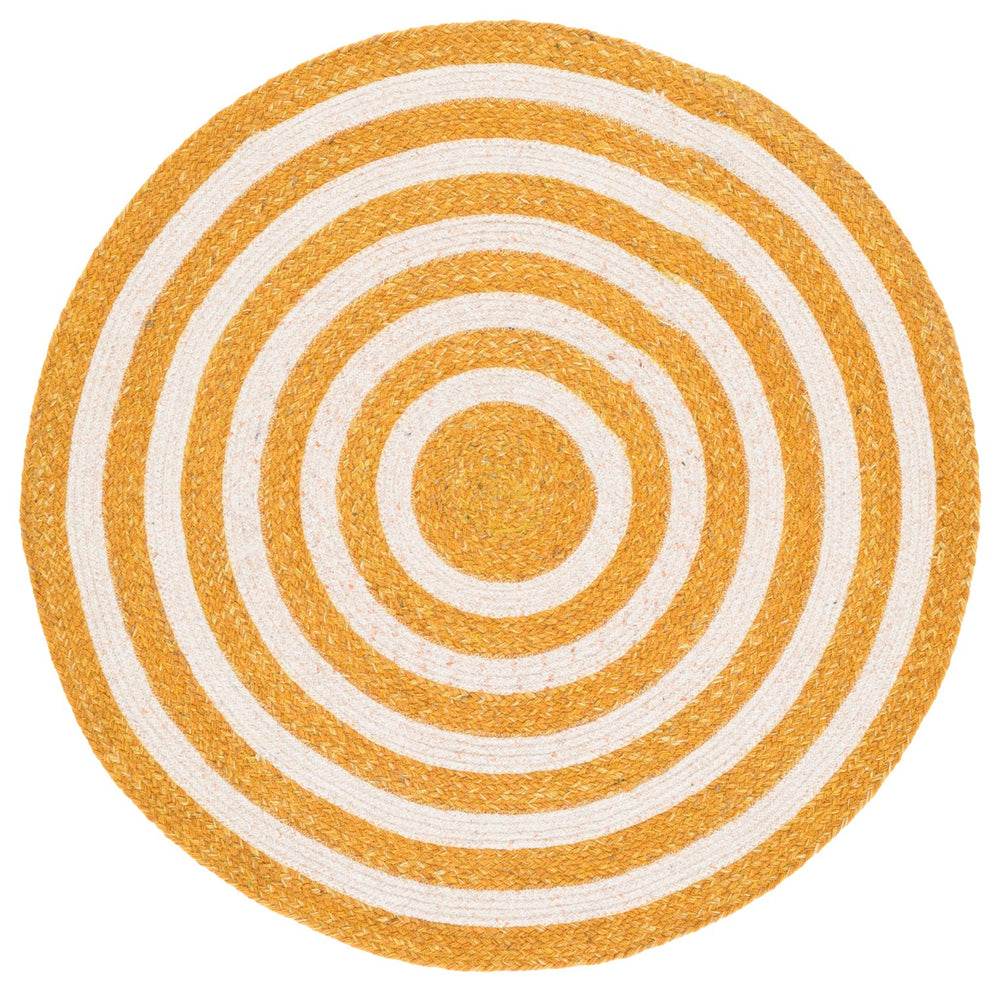 Safavieh Braided Hand-Woven Round Area Rug In Gold & Peach Braided Pattern — Wool Blend, Durable, Cozy Finish 5'-0" x 5'-0" BRD571D-5R