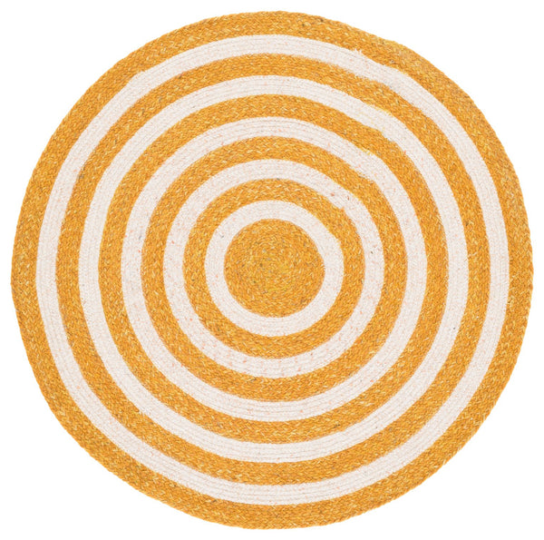 Safavieh Braided Hand-Woven Round Area Rug In Gold & Peach Braided Pattern — Wool Blend, Durable, Cozy Finish 5'-0" x 5'-0" BRD571D-5R