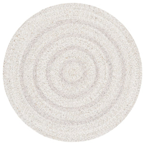 Safavieh Braided Hand-Woven Round Area Rug In Silver Ivory — Wool Blend, Low-Profile 3/8" Pile, Durable Artisanal Finish 3'-0" x 3'-0" BRD571G-3R