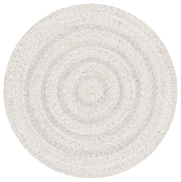 Safavieh Braided Hand-Woven Round Area Rug In Silver Ivory — Wool Blend, Low-Profile 3/8" Pile, Durable Artisanal Finish 3'-0" x 3'-0" BRD571G-3R