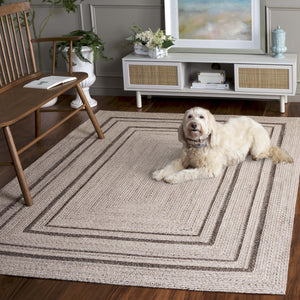 Safavieh Braided Hand-Woven Pet Area Rug In Warm Beige & Brown, Low-Profile Geometric Design, Durable Elegance 6'-0" x 9'-0" BRD805B-6