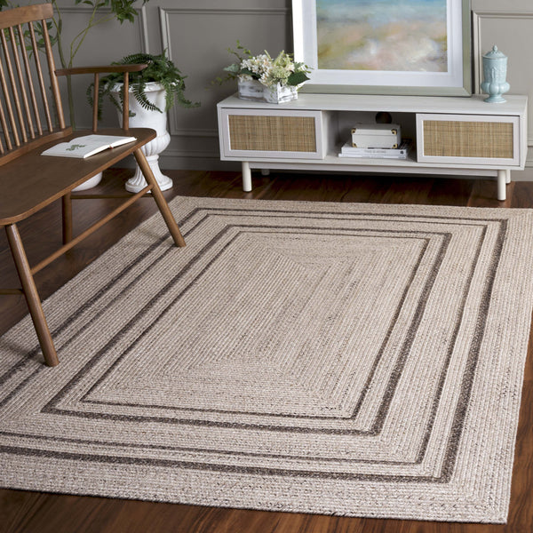 Safavieh Braided Hand-Woven Beige Brown Area Rug With Concentric Rectangle Motif, Durable Pet, Low Pile Finish 5'-0" x 7'-0" BRD805B-57