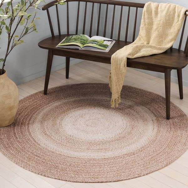 Safavieh Braided Handwoven Round Area Rug Beige — Durable Pet Yarn, Low-Profile Plush 3/8" Pile, Coastal Charm 4'-0" x 4'-0" BRD807B-4R