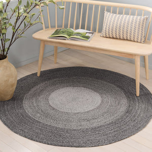 Safavieh Braided Handwoven Round Area Rug Charcoal Grey — Plush Pet Yarn, Durable Stain-Resistant Coastal Style 4'-0" x 4'-0" BRD807H-4R