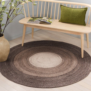 Safavieh Braided Handwoven Round Area Rug In Brown Beige Pet Yarn — Braided Floral Motif, Durable Soft Pile, Cozy Accent 3'-0" x 3'-0" BRD807T-3R