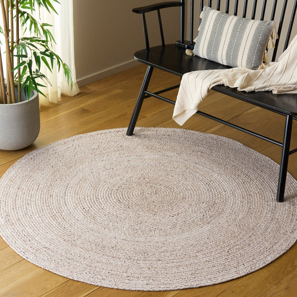 Safavieh Braided Handwoven Beige Round Rug — Eco Pet Durable Low-Profile Pile, Contemporary Texture For Living Rooms 4'-0" x 4'-0" BRD808B-4R