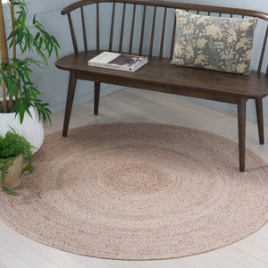 Safavieh Braided Hand‑Woven Tan Round Rug — Soft Pet Yarn Pile, Low-Profile Coastal Farmhouse Charm 6'-0" x 6'-0" BRD808C-6R
