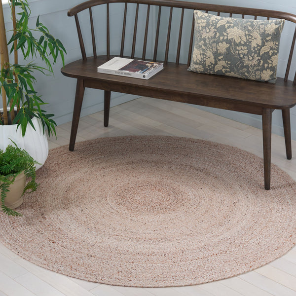 Safavieh Braided Hand‑Woven Tan Round Rug — Soft Pet Yarn Pile, Low-Profile Coastal Farmhouse Charm 6'-0" x 6'-0" BRD808C-6R