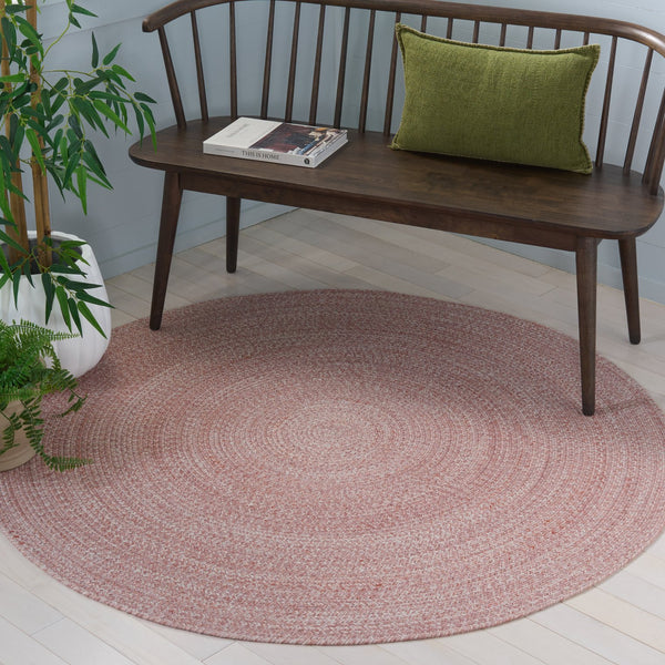Safavieh Braided Hand‑Woven Round Pink Area Rug — Sustainable Pet, Low‑Profile Pile, Cozy Coastal & Country Accent 5'-0" x 5'-0" BRD808P-5R