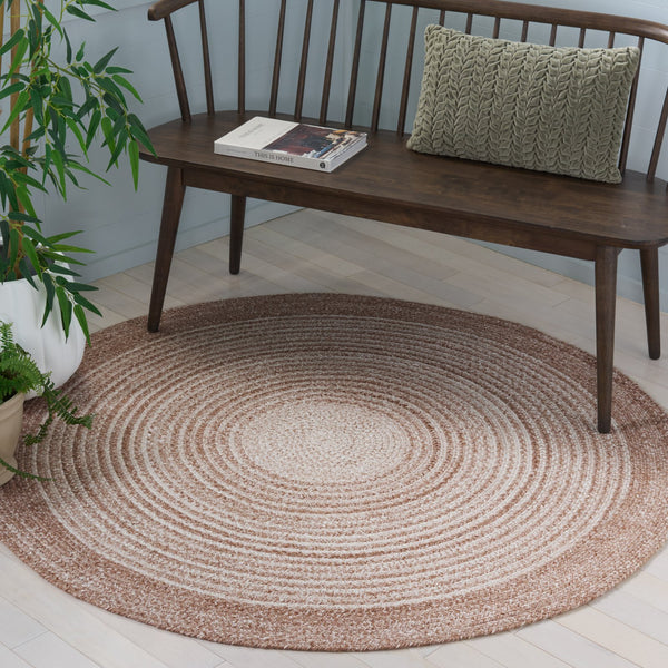 Safavieh Braided Tan Round Area Rug — Hand‑Woven Pet Plush 36" Diameter, Concentric Braided Texture, Coastal Chic 6'-0" x 6'-0" BRD809C-6R