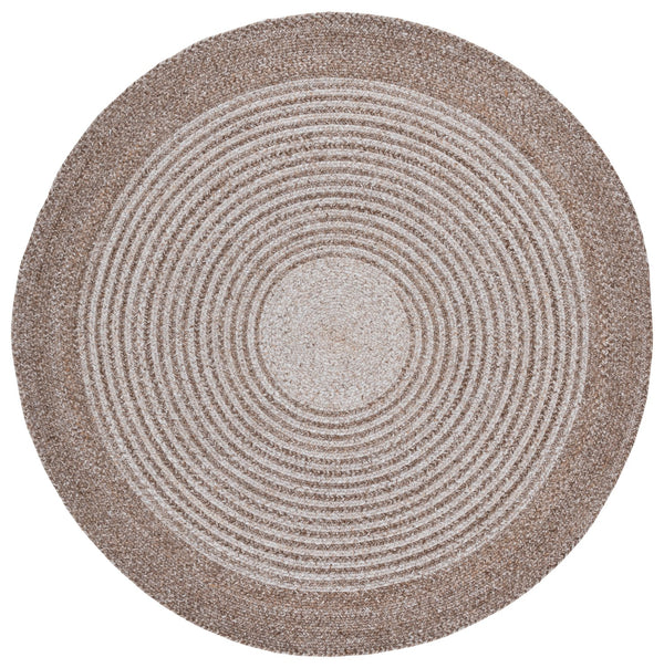 Safavieh Braided Hand‑Woven Taupe Round Rug — Soft Pet Yarn, Concentric Braided Texture, Durable Accent Piece 5'-0" x 5'-0" BRD809E-5R