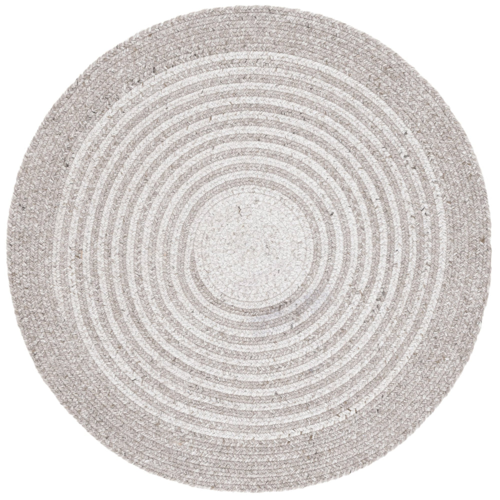 Safavieh Braided Hand-Woven Light Grey Round Rug With Concentric Circles — Durable Pet Pile, Cozy Accent 6'-0" x 6'-0" BRD809G-6R