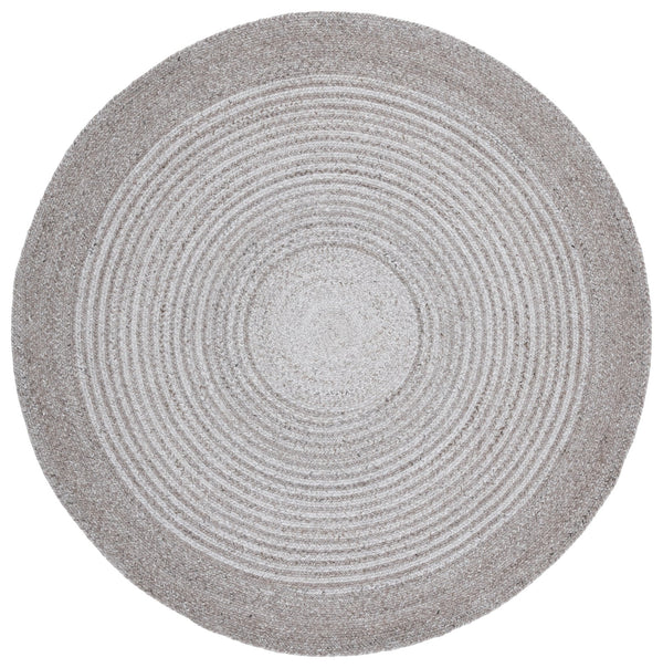Safavieh Braided Hand-Woven Light Grey Round Rug With Concentric Circles — Durable Pet Pile, Cozy Accent 6'-0" x 6'-0" BRD809G-6R