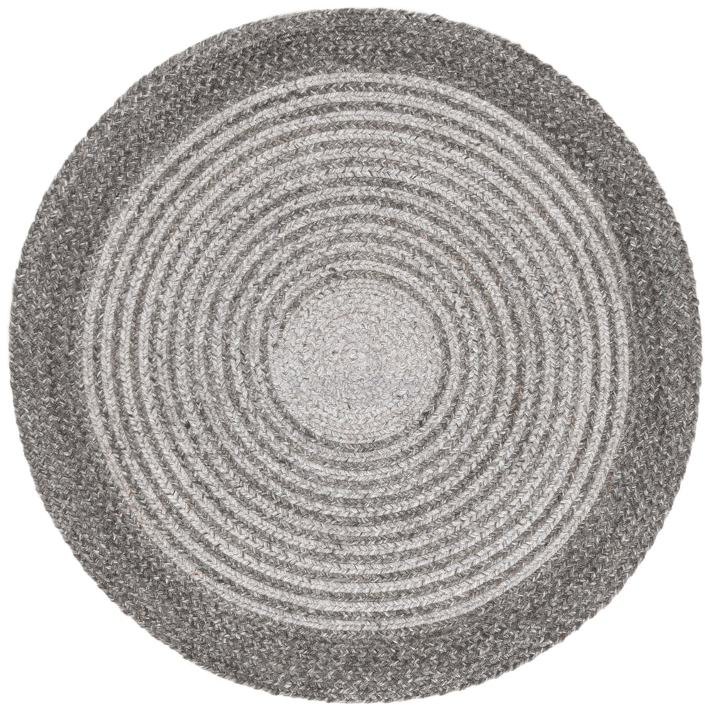 Safavieh Braided Handwoven Charcoal-Grey Round Area Rug With Concentric Circles — Durable Pet Pile Elegance 5'-0" x 5'-0" BRD809H-5R