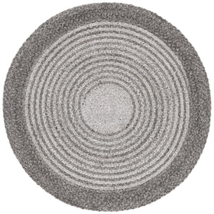 Safavieh Braided Handwoven Charcoal-Grey Round Area Rug With Concentric Circles — Durable Pet Pile Elegance 5'-0" x 5'-0" BRD809H-5R