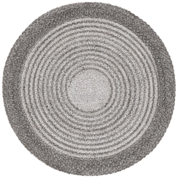 Safavieh Braided Handwoven Charcoal-Grey Round Area Rug With Concentric Circles — Durable Pet Pile Elegance 5'-0" x 5'-0" BRD809H-5R