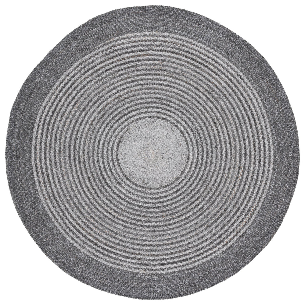 Safavieh Braided Handwoven Charcoal-Grey Round Area Rug With Concentric Circles — Durable Pet Pile Elegance 5'-0" x 5'-0" BRD809H-5R