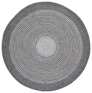 Safavieh Braided Handwoven Charcoal-Grey Round Area Rug With Concentric Circles — Durable Pet Pile Elegance 5'-0" x 5'-0" BRD809H-5R