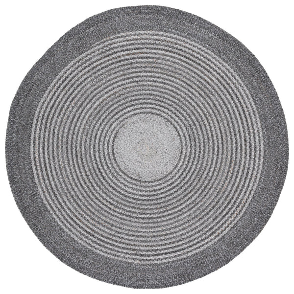 Safavieh Braided Handwoven Charcoal-Grey Round Area Rug With Concentric Circles — Durable Pet Pile Elegance 5'-0" x 5'-0" BRD809H-5R