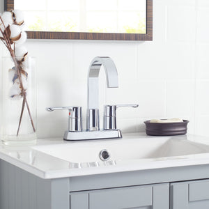 Safavieh COMPOSE Modern Dual Handle Bathroom Faucet - Polished Chrome Stainless Steel, 4-Inch Centerset Design BRF1052C
