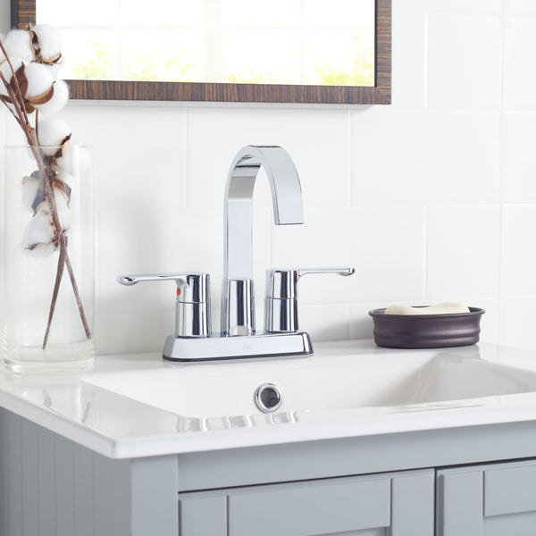 Safavieh COMPOSE Modern Dual Handle Bathroom Faucet - Polished Chrome Stainless Steel, 4-Inch Centerset Design BRF1052C
