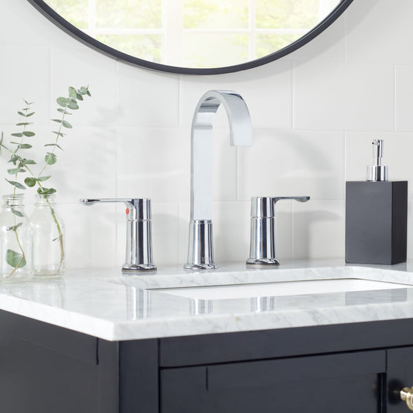 Safavieh PLACID Widespread Dual Handle Bathroom Faucet - Stylish Chrome Finish, Stainless Steel, Easy Control BRF1053C