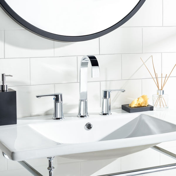 Safavieh PLACID Widespread Dual Handle Bathroom Faucet - Stylish Chrome Finish, Stainless Steel, Easy Control BRF1053C